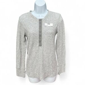 Aerie Ribbed Henley Long Sleeve Top Size Medium Gray